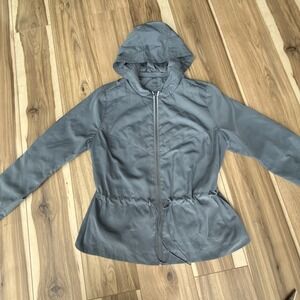 Zuda Hooded‎ Modern Zip Up Jacket Small Sz Black Casual Drawstring Waist UPF 50